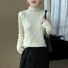 Novo Suéter Feminino de Lã Pura Moda Outono/Inverno 2026 Gola Alta Meia Manga Longa Solto Cashmere