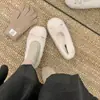 Zapatos de Felpa y Piel Color Blanco Roto para Mujer, Nuevos 2025 Otoño e Invierno Zapatos Planos Estilo Ballet con Lazo, Zapatos de Algodón Peludo