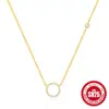 Cadena para clavícula de plata de ley S925 con incrustaciones de diamantes, círculo geométrico, estilo de celebridad de Internet japonesa y coreana, collar con diseño elegante y personalizado para mujer