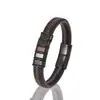 Pulseira de Aço Inoxidável e Couro Trançado Popular Europeia e Americana para Homens, com Gravação a Laser, Pulseira Personalizada e Fashionável em Estoque