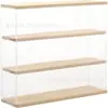 Estante de Vitrine de Acrílico Transparente com Base de Madeira, de Dois Níveis, de Três Níveis, com Compartimentos, Caixa de Armazenamento