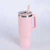 Copo Térmico Transfronteiriço de Aço Inoxidável de Camada Dupla 40oz Cor Pura com Canudo Copo de Gelo Grande Capacidade Alça Portátil Copo de Carro