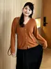 Chaqueta fina versátil de color liso para mujer talla grande, top casual, colección otoño 2026, cárdigan de punto de corte holgado para mujeres con curvas