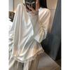 Otoño 2024 Ropa Interior de Uso Único Pequeño Experto Encaje Costuras Media Longitud Cuello Redondo Holgada Camiseta Blanca para Mujer