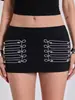 Falda de verano bodycon ajustada elástica con botones de moda personalidad estilo americano transfronteriza INS, bloques de color retro
