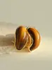 Brincos Simples Retrô de Pedra Olho de Tigre Natural para Mulheres, Design de Nicho com Sensação de Alto Padrão, Estilo Melard, Brincos com Pino de Prata 925