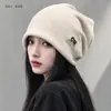 Gorro de punto para mujer de otoño e invierno con bordes enrollados, versátil, cálido y resistente al frío, adecuado para cabezas grandes, cubreorejas y diseñado para mantener la cabeza caliente