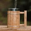 Jarra de cerveza de barril de madera con personalidad creativa, taza de agua de barra de gran capacidad de acero inoxidable, taza de simulación vintage, decoración de barra
