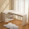 Escritorio de esquina imitación madera maciza con estantería, escritorio de computadora integrado, mesa para dormitorio en casa con gabinete de almacenamiento, banco de trabajo de esquina integrado