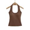 Camisola Halterneck de Estilo Europeo y Americano para Chica Sexy, Diseño Nicho para Mujer, con Almohadilla para el Busto, Slim, Corta, para Fondo, Verano