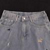 Shorts Jeans Bordados Divertidos de Filhote para Homens e Mulheres Novo Verão Americano Solto Reto Meio Elástico Perna Larga Cinco Pontos