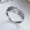 Anillo Abierto Vintage Estilo Ins Dongdaemun Coreano Lujo Ligero Patrón de Rosa Plata Tailandesa