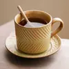 Taza y Platillo de Cerámica para Café Mimosa con Esmalte de Horno de Fábrica, Taza de Porcelana para el Hogar, Taza de Té de Alta Gama, Taza para el Té de la Tarde
