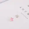 Runxin pendientes creativos coreanos de aceite rosa que gotea flor de cinco pétalos para mujer moda pequeña fresca y encantadora pendientes de flor innovadores