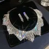 Aretes y Collar con Borlas de Flor de Pedrería Estilo Minimalista Conjunto de Joyería Exagerada Transfronterizo Europeo y Americano Accesorios de Lujo Ligero de Alta Gama