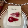 Novo Estilo Coreano Doce Grampo de Cabelo Xadrez Vermelho Crianças Feito à Mão Tecido Clipe Lateral para Franja Par de Elásticos de Cabelo
