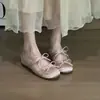 Sandálias femininas slip-on com laço, sapatilhas estilo francês de 5CM, sapatos Mary Jane para mulheres baixinhas, com aumento interno de altura, bege