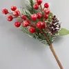 Baya artificial de invierno con hojas, bayas rojas escarchadas, acebo, fruta de la riqueza, flor de Año Nuevo, decoración de arreglo floral navideño para el hogar, bayas rojas