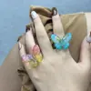 Nuevo Anillo de Mariposa Transparente de Cristal Lindo de Moda para Celebridades de Internet, Anillo Accesorios para Fotos Atmosféricos, Estilo Ins