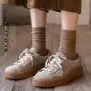 Meias Femininas Meia-Perna Primavera e Outono Mais Fáceis de Combinar Meias Longas Brancas Coreanas Outono e Inverno Cor Sólida Meias de Fio Duplo Atacado