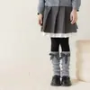 Calcetines de algodón estilo bota para niñas, otoño e invierno, con textura similar a la piel de oveja, con estampado de cuadros retro y un lazo, calcetines de tubo largos para bebés