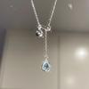 Collar de plata esterlina S925 gota de agua azul una lágrima zafiro extraíble ajustable cadena de clavícula dulce fresca