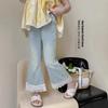 Jeans de Tencel para Meninas de Verão Crianças Novo Material Fino Elástico Calças Externas para Crianças de Meia-Idade Calças Flare de Verão Largas