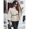 2025 Aliexpress Nueva Moda de Invierno Color Puro Correa en la Cintura Capa de Lana Chaqueta Ropa para Mujer