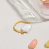 Diseño Silencioso y Elegante, Estilo Elegante Anillo Cuadrado de Acero Inoxidable con Perla de Agua Dulce Oro de 18 Quilates Joyería de Acero Inoxidable