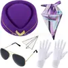 Cosplay de Aeromoça Mais Quente da Amazon Pronto para Baile de Máscaras Traje Pronto Peça Única Chapéu Óculos de Sol Lenço de Seda Broche