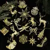 Decoraciones de Navidad, adornos dorados para árbol de Navidad, copos de nieve creativos, zapatos de cristal, colgantes de renos, accesorios galvanizados, colgantes