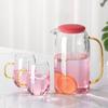 Botella de agua fría con gradiente de polvo de gran capacidad, juego de tetera de vidrio de alta temperatura resistente al calor, color rosa, para uso doméstico, botella de agua fría