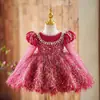 Vestido de Primeiro Aniversário para Menina Anfitriã Vestido de Princesa Infantil de Alta Qualidade Flor Rosa Daminha de Casamento Vestido para Performance de Piano de Menina