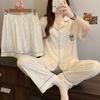 Pijama Bordado de Dibujos Animados para Mujer, Nuevo Estilo Verano, Estilo Lindo, Lunares Grises, Ropa de Casa Sencilla, Conjunto de Tres Piezas de Manga Corta al por Mayor