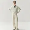 Traje de cachemira de punto gofre estilo old money para mujer, cárdigan holgado con capucha, pantalones de pierna ancha, abrigo grueso de punto para otoño e invierno, estilo casual