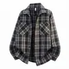 Camisa xadrez masculina 2026 outono novo estilo estilo Hong Kong solta tamanho grande escovada xadrez manga longa moderna