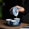 Salpicadura Azul Pintado a Mano Orquídea Juego de Té Kung Fu Tazón Cubierto Taza de Degustación de Té Individual Vintage Cerámico Juego de Té Kung Fu Tazón de Té Tetera Soporte
