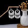 Pendientes de Plata de Imitación Estilo Minoría Étnica Pendientes de Campana de Pavo Real con Borla Pendientes de Hoja Hueca Lindo Forma de Frijol Al por Mayor