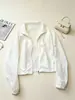 Chaqueta corta blanca popular transfronteriza para mujer, protección solar, ligera, transpirable, con cremallera, estilo casual, corte holgado