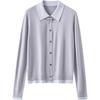 [Contiene Seda de Morera] Seda de Morera Principios de Primavera Reductor de Edad Casual Cuello Solapa Color de Contraste Falso Dos Piezas Suéter Pequeño para Mujer