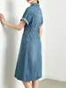 Vestido de Verano Xingge de Mezclilla de Acetato Tencel: Cae con suavidad, es suave y transpirable, ciñe la cintura para un efecto adelgazante y exuda una sensación de elegancia