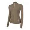 Jaqueta LU com gola alta e zíper dourado, casaco esportivo de manga longa, top de alta elasticidade slim-fit para corrida, fitness e yoga para mulheres