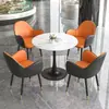 Conjunto de mesa e cadeiras de negociação em ardósia, cadeira de couro com estampa de pata de gato, mesa de recepção comercial, mesa redonda pequena, mesa de centro para lazer na varanda, mesa de jantar de luxo leve