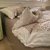 Conjunto de Quatro Peças em Gaze Franzida Estilo Princesa com Algodão Puro Lavado e Acabamento em Renda, Algodão Imitação, Ultra Macio, Adequado para Dormir Nu, Conjunto de Três Peças para Estudante
