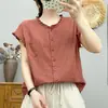 Camisa sem mangas de gaze de algodão dupla camada com gola de babados e estampa xadrez para mulheres, estilo artístico vintage de verão, top 100% algodão macio e amigo da pele