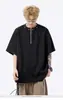 Camiseta de verano para hombre estilo japonés minimalista Harajuku ins moderna, con media cremallera, manga corta, holgada, de alta gama, casual, deportiva