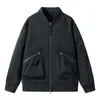Chaqueta de trabajo unisex para otoño e invierno, con cuello de béisbol, cierre de cremallera y bolsillos grandes, abrigo cortavientos casual versátil