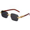 Gafas de sol sin montura de moda con borde cortado y montura cuadrada pequeña europea y americana para hombres y mujeres Gafas de sol de moda transfronterizas con patilla de madera de leopardo