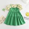 Vestido de Alça Falso de Duas Peças Novo de Comércio Exterior para Meninas Estilo Ocidental Top de Manga Curta para Bebê Saia de Alça de Bolinhas Saia Casual