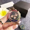 Reloj Exquisito de Diamantes Arcoíris Lujo Ligero Reloj de Diamantes de Colores Para Hombre Clásico Retro Moda Negocios Reloj de Tres Ojos Seis Manecillas